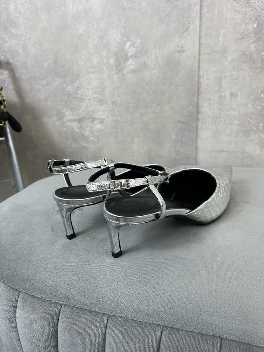 cl kitten with strap 45 platinum lizard stamped metalized calfskin