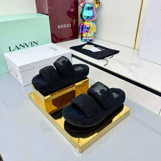 CL 25s Triomphe Slides 50mm Black Wool & Rubber 434462