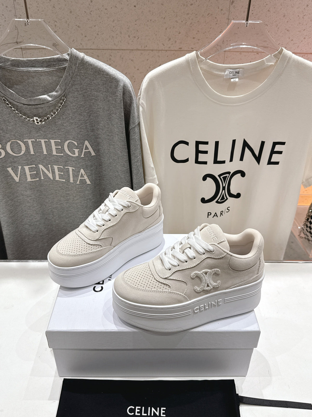 CELINE 25C SNEAKERS WITH WEDGE BEIGE SUEDE 236766