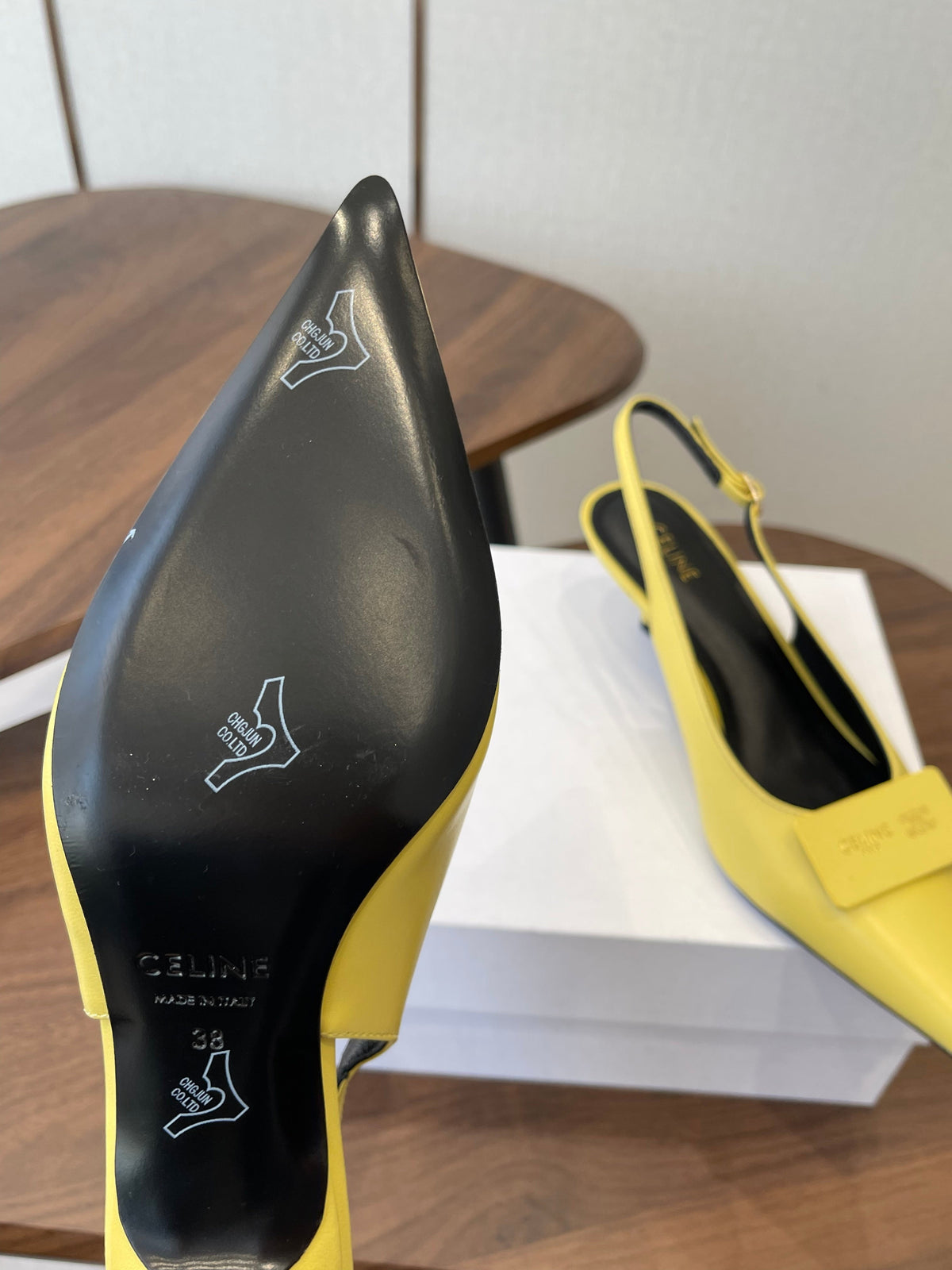 Celine 26 Pointed-Toe Slingback Yellow Sheepskin 624684