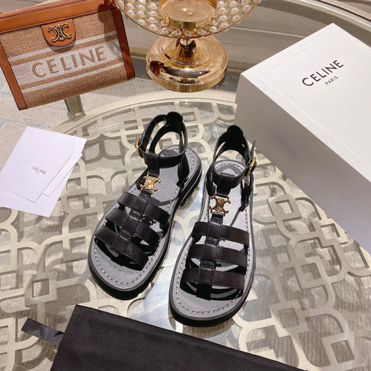 CL Clea Triomphe Gladiator Sandal 40mm Black Calfskin 600373
