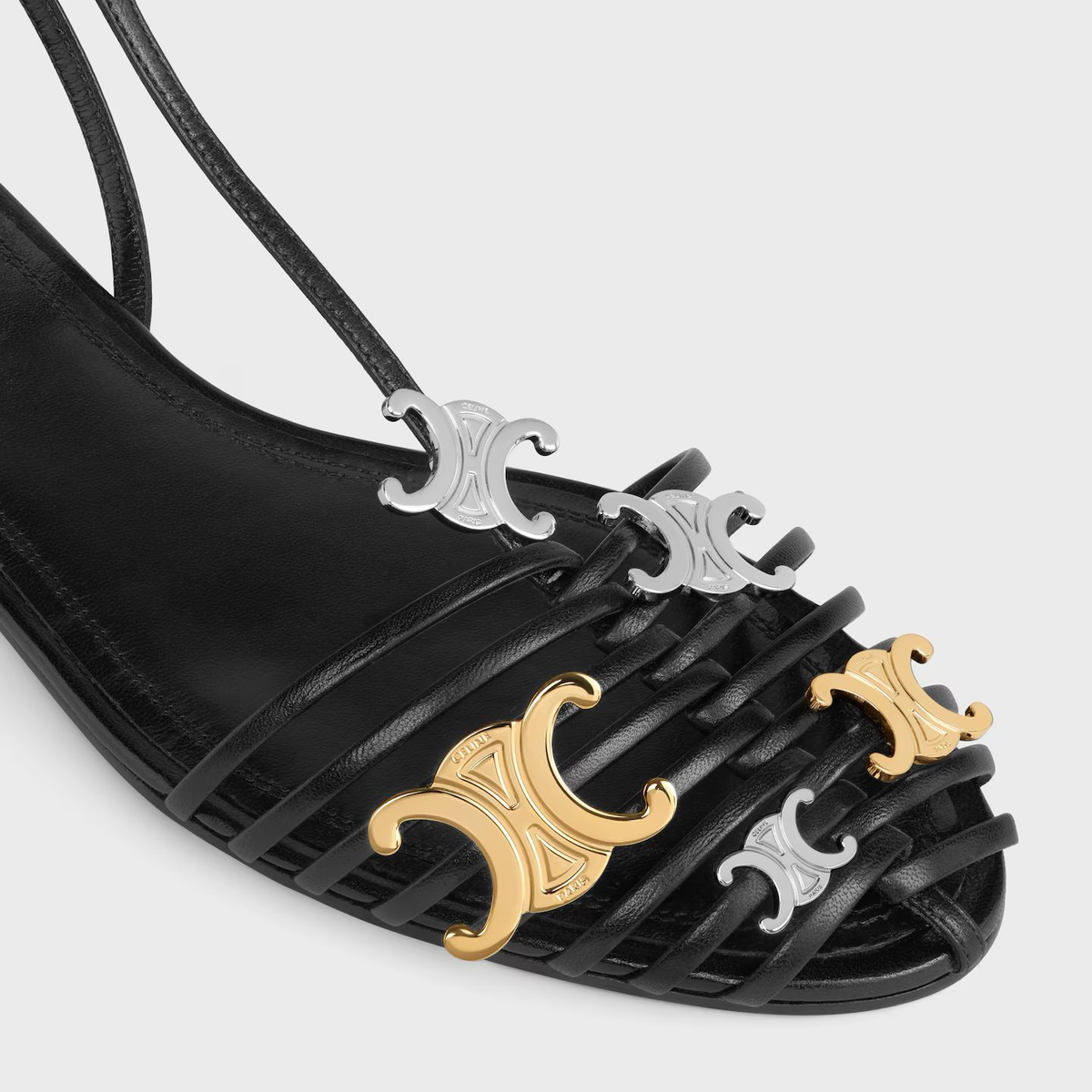Celine 26s Cage Flat Sandals Black Lambskin