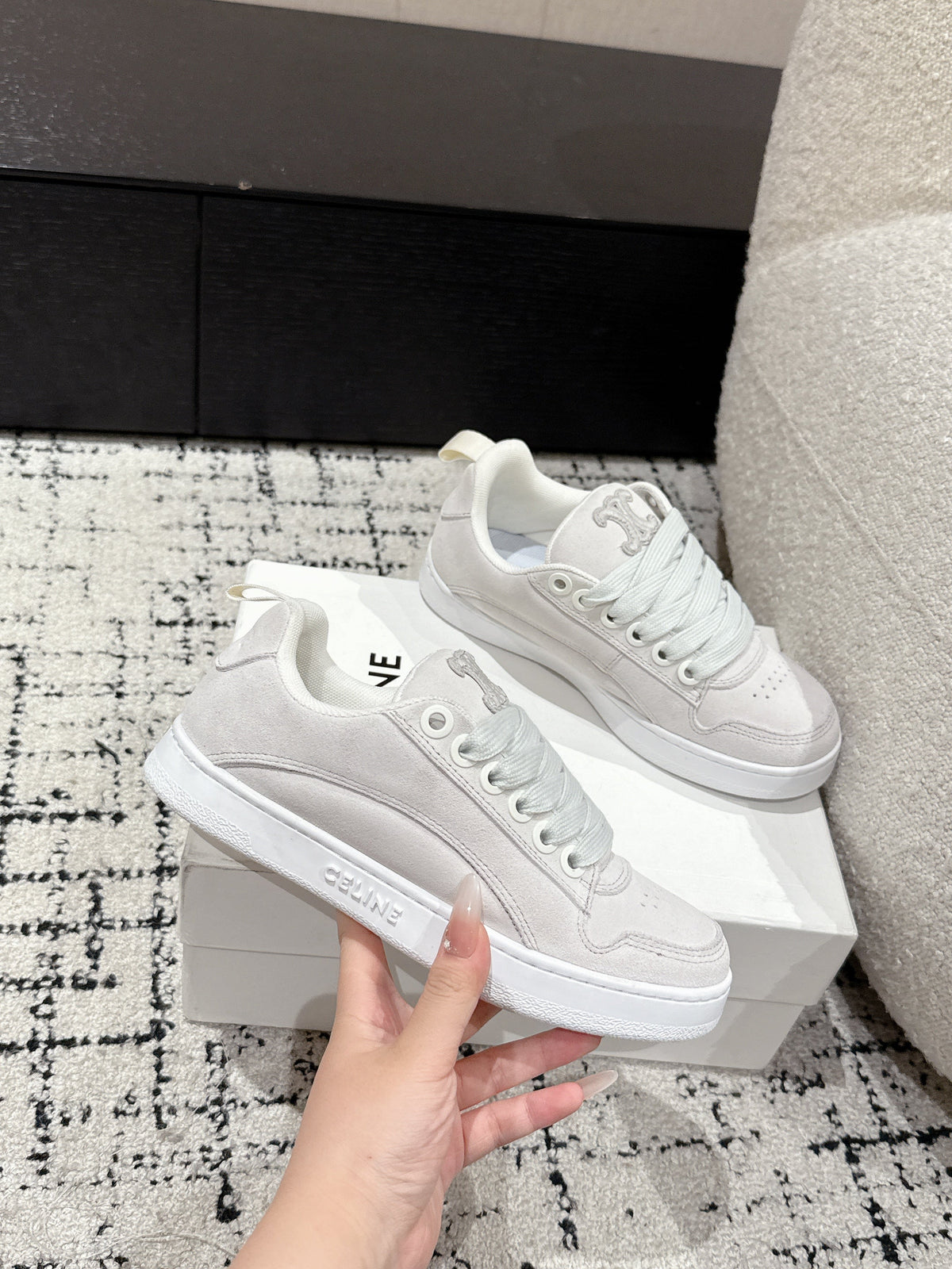 CELINE 25C Huntington Low Top Sneaker White Suede 232344