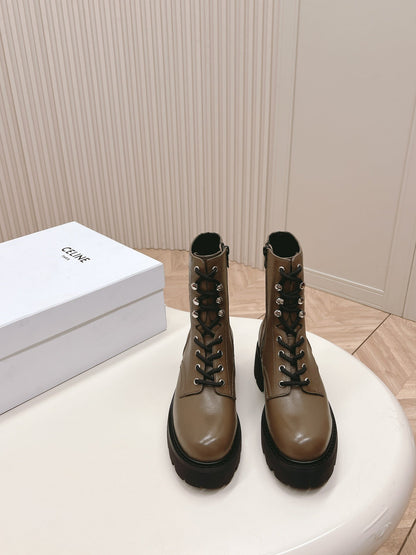 TRIOMPHE RANGERS MID LACE-UP BOOT IN CHOCOLATE BROWN CALFSKIN