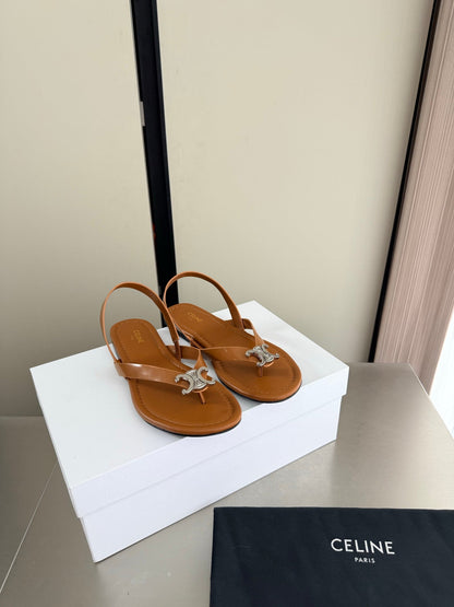 Celin 26s Bay - Triomphe Thong Sandal Cognac Calfskin 929853