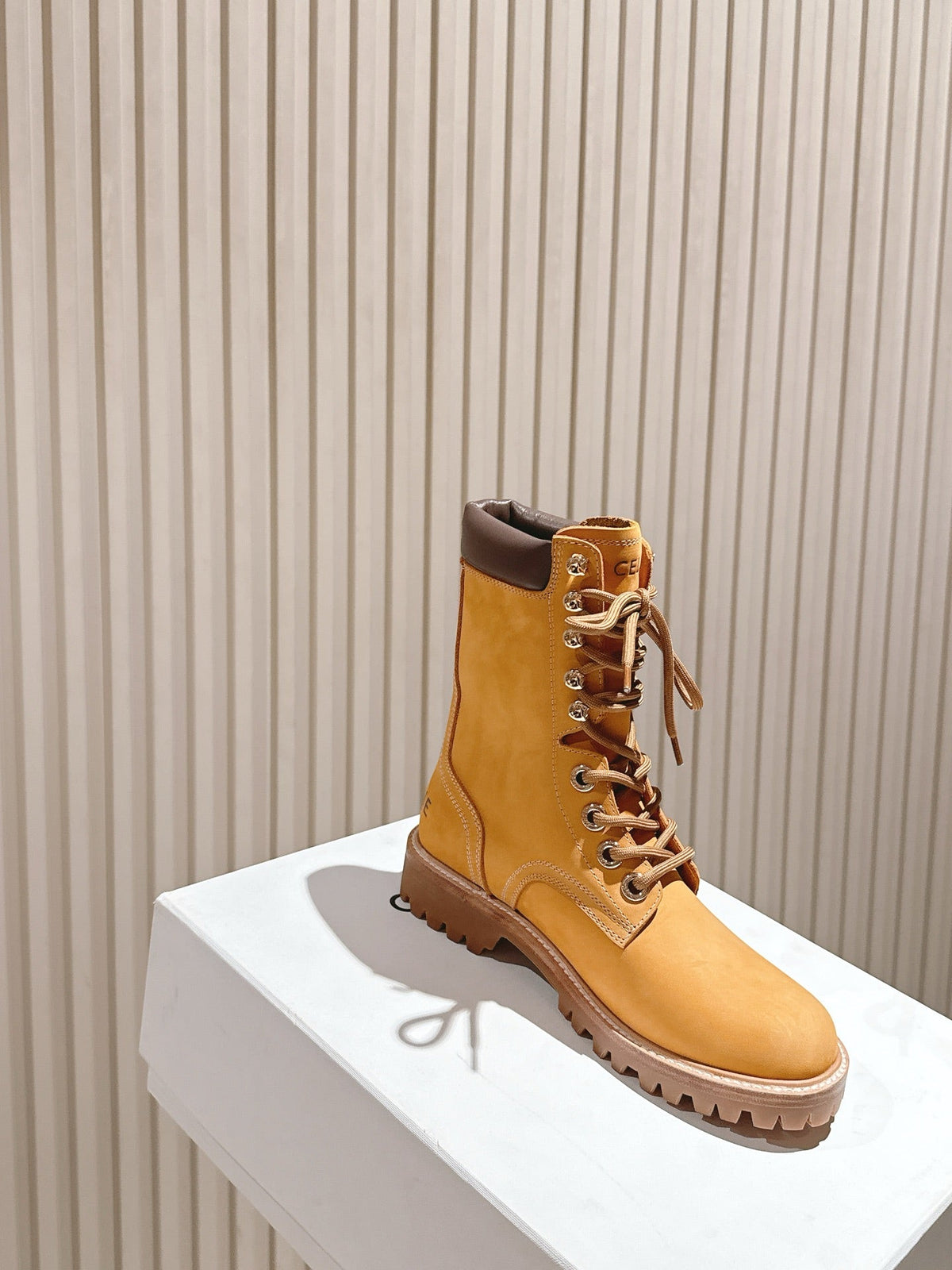 CELINE Kurt Lace-Up Mid Boot Light Brown Nubuck Calfskin 452784