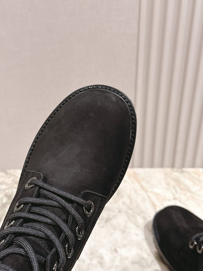 CELINE Kurt Lace-Up Mid Boot Black Nubuck Calfskin 452785