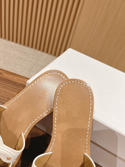 mule triomphe white brown calfskin