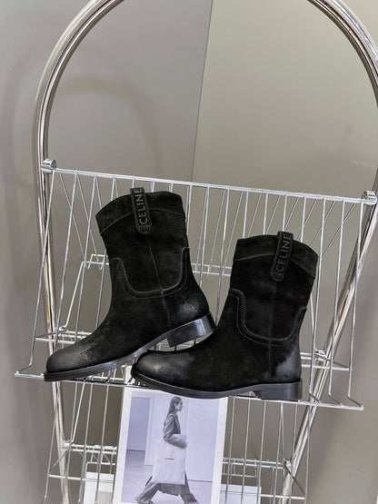 CELINE 25 cowboy boots black suede 434414