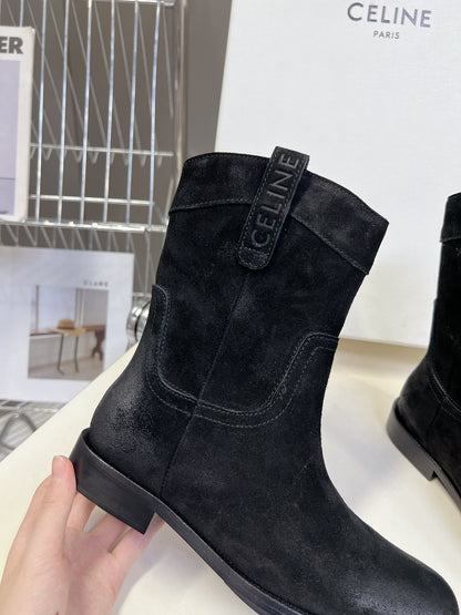 CELINE 25 cowboy boots black suede 434414