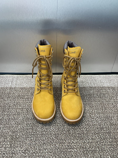 CELINE 25 Ankle Boots Yellow Suede 433390