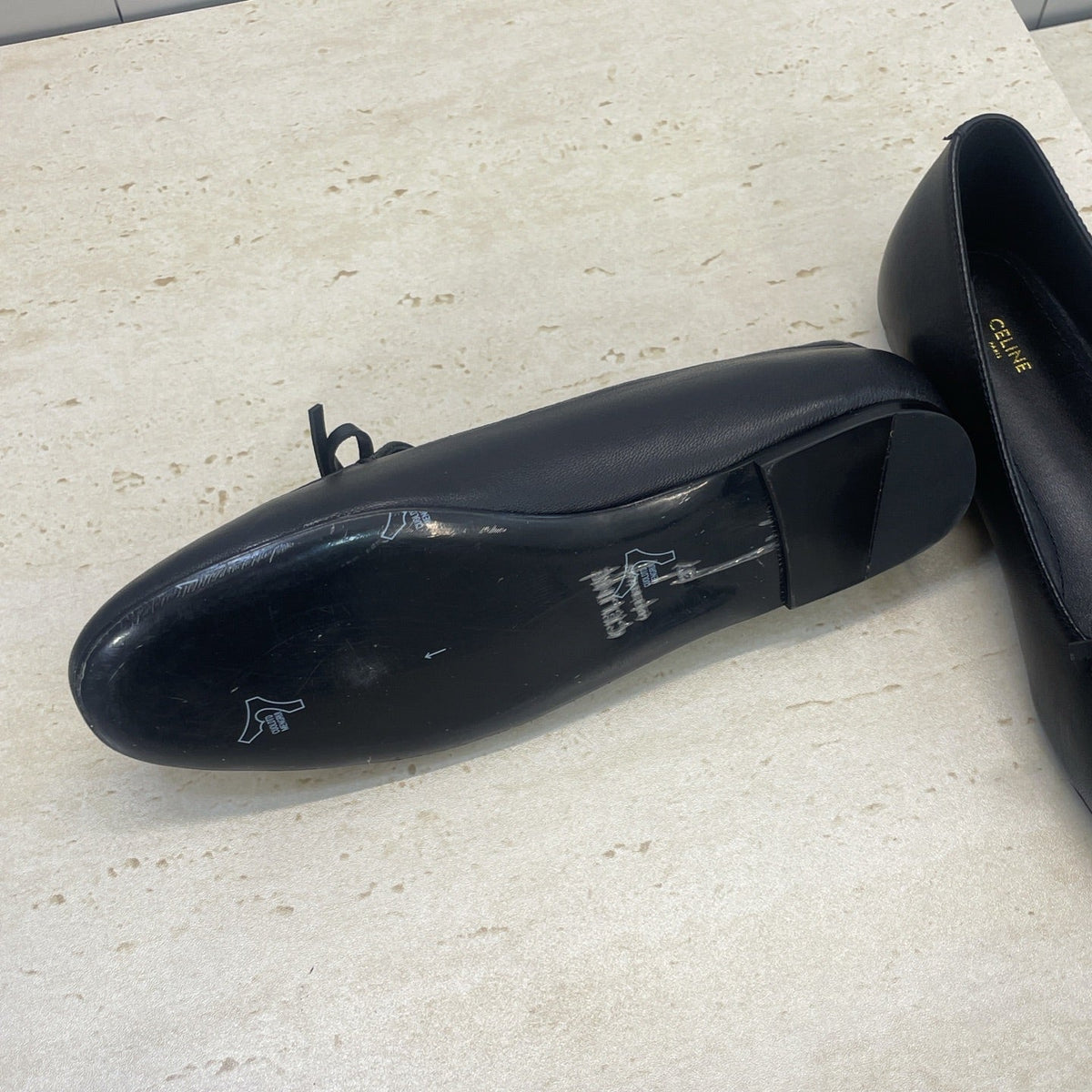 Celine 26s Ballet Flats In Black Lambskin With Bow