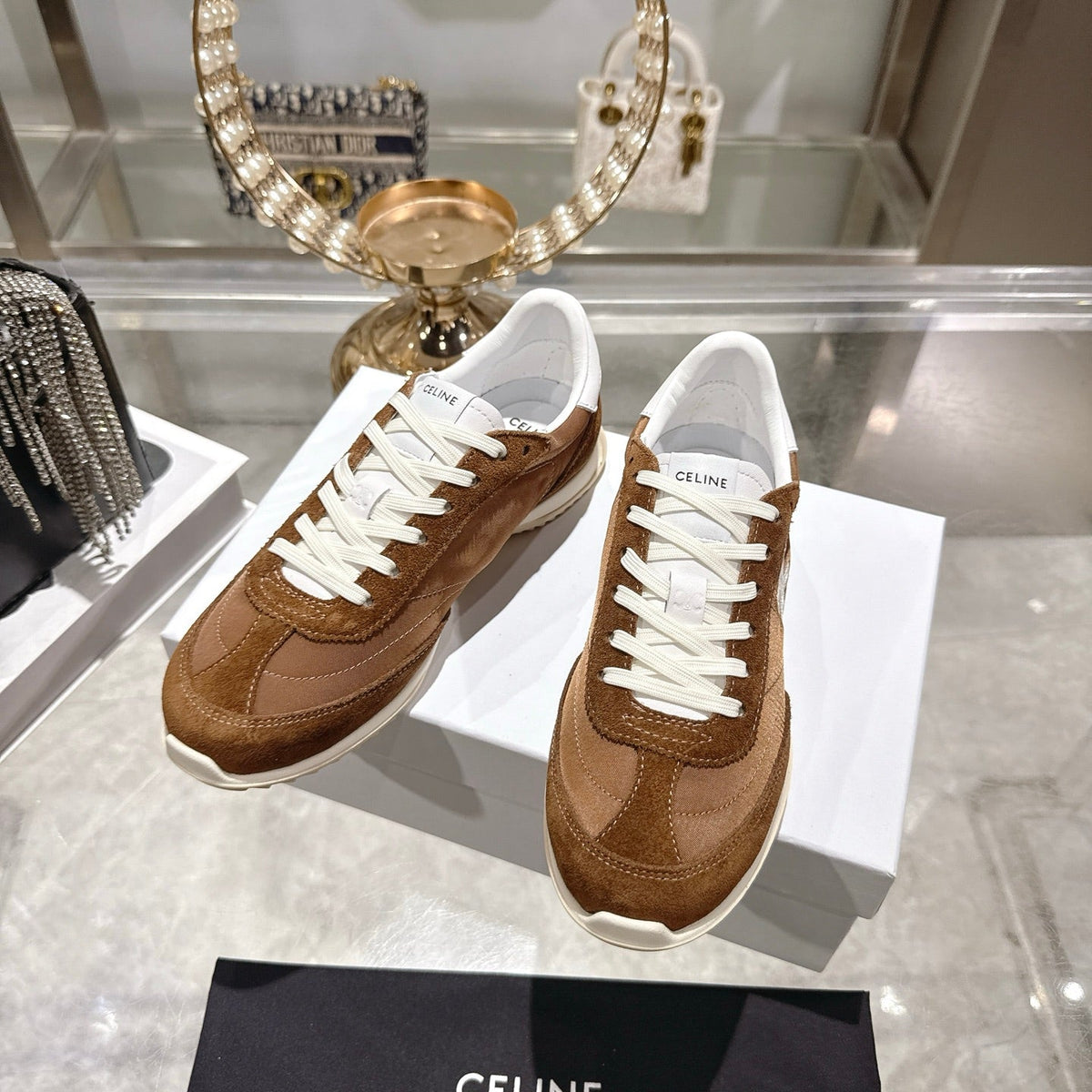 Celine Racer Sneaker Brown Suede Fabric 679819