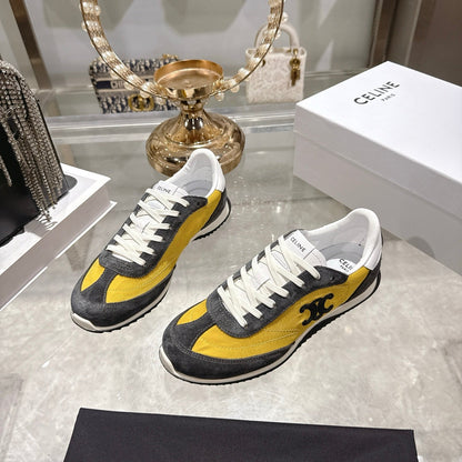 Celine Racer Sneaker Taupe Yellow Suede Fabric 679820
