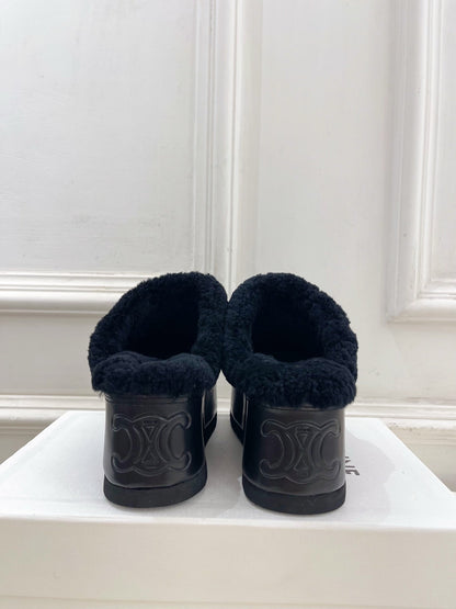 CL 25s Dana Wedge Mule 80mm Black Suede Calfskin & Shearling