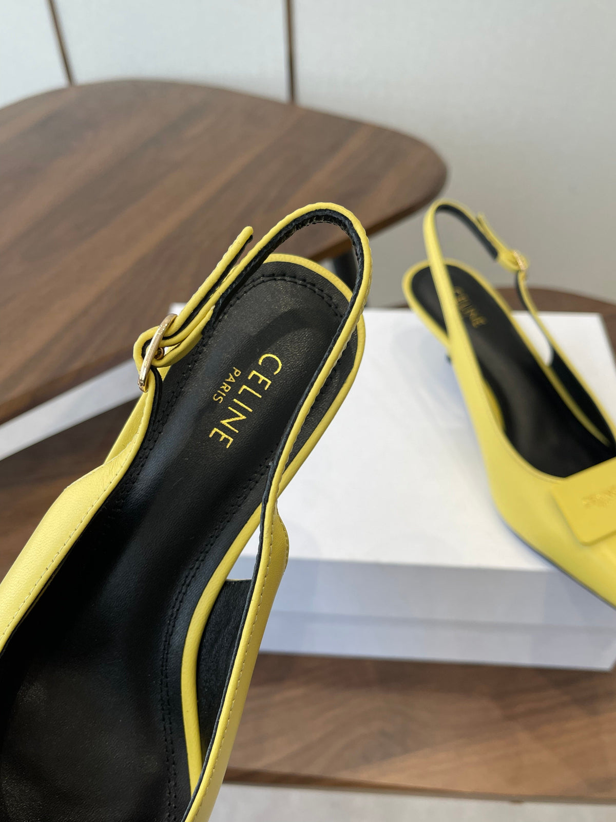 Celine 26 Pointed-Toe Slingback Yellow Sheepskin 624684