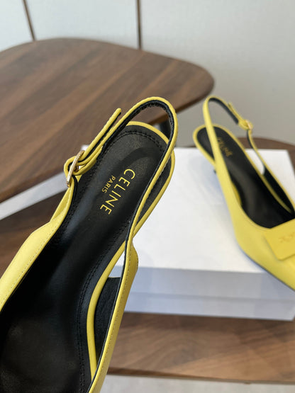 Celine 26 Pointed-Toe Slingback Yellow Sheepskin 624684