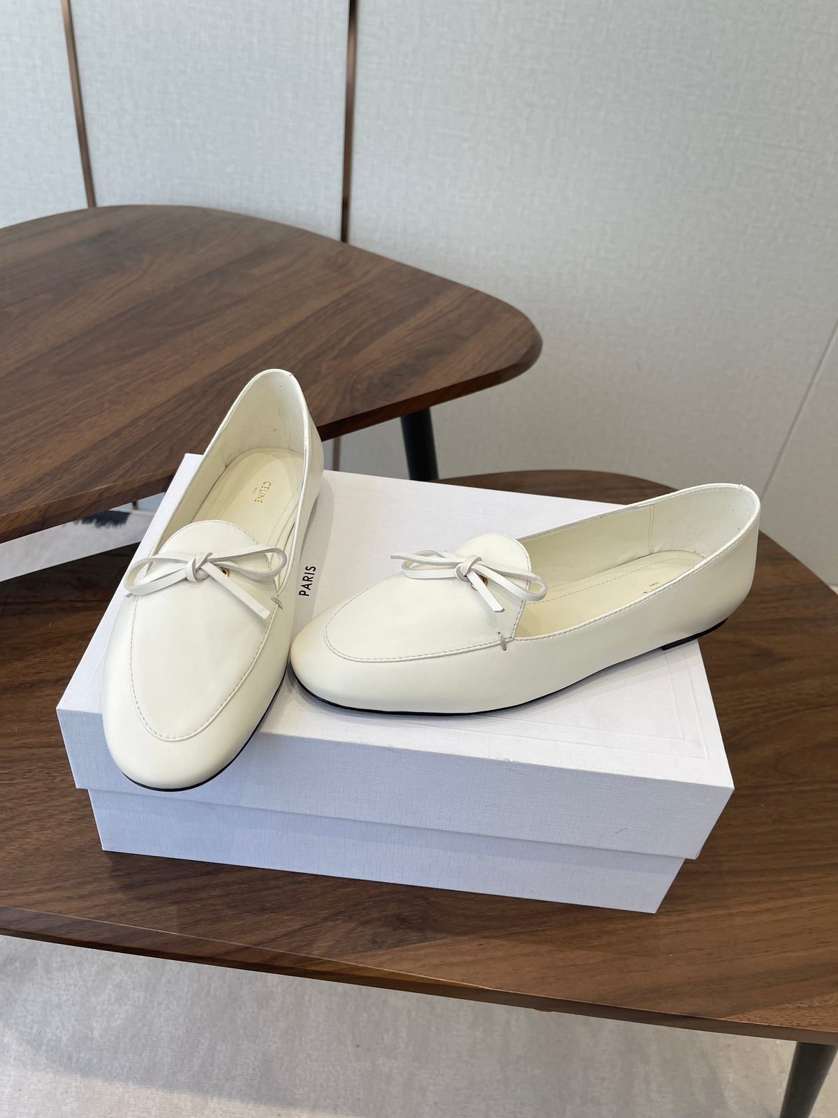 Celine 26 Loafers White Sheepskin 624696